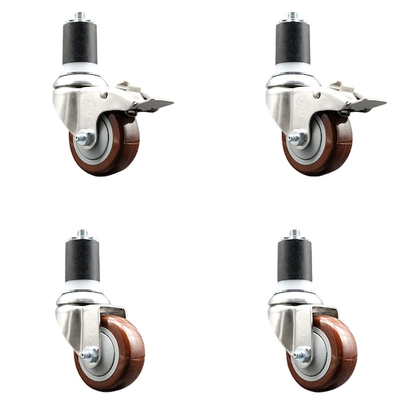 Service Caster 3.5 Inch 316SS Maroon Poly Swivel 1-7/8 Inch Stem Caster Lock Brake SCC, 2PK SS316TTLEX20S3514-PPUB-MRN-2-S-2-178 - main